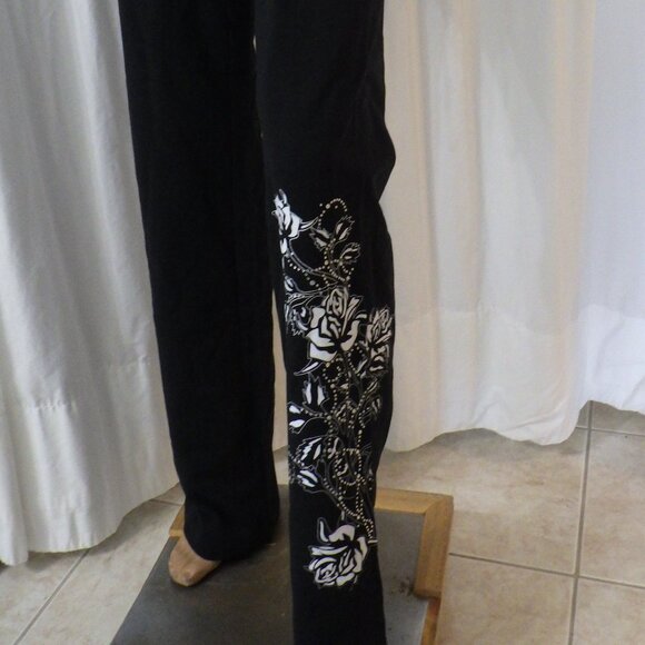 NWT BCBG sz SM MED LG XL 95% cotton BLK SILVER TWIN ROSE BUTTERFLY 2PC TRACKSUIT - Picture 8 of 16